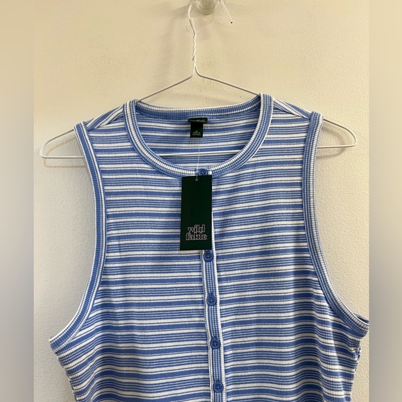 Sleeveless Button-Front Ribbed Mini Skater Dress - Wild Fable Blue Multi-Striped - Picture 8 of 8